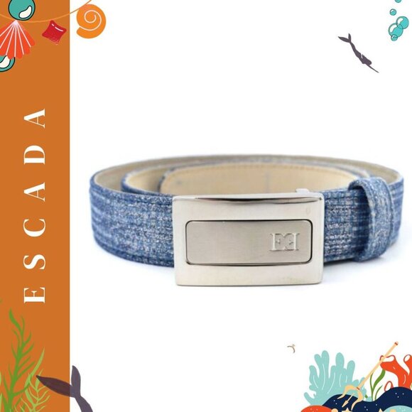Escada Metallic Blue Suede Leather Belt - Picture 1 of 11